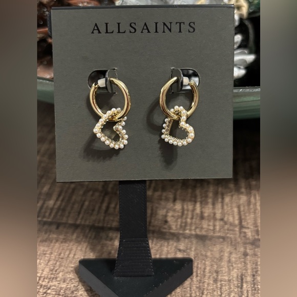 All Saints Goldtone Dangle Heart Huggie Earrings - Picture 5 of 7